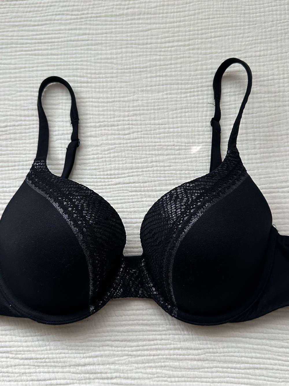 Victoria's Secret Black Lace-Trim Body by Victoria Perfect Shape Bra 36B